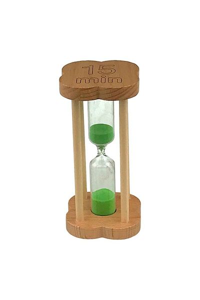 OEM Wooden hourglass flower-shaped with writing 15 minutes, 6x12 cm, brown-green