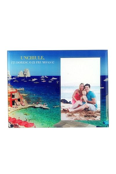 OEM Ramă foto din sticlă pentru fotografii 25x30 cm cu imagini de vară și dedicație pentru unchi, M6, 22x17 cm