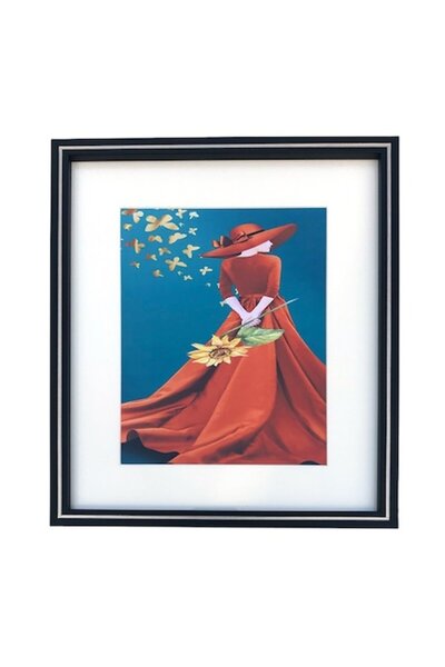 OEM Tablou din Spuma, Rama Plastic, 28x24cm, Multicolor, Lady in Red