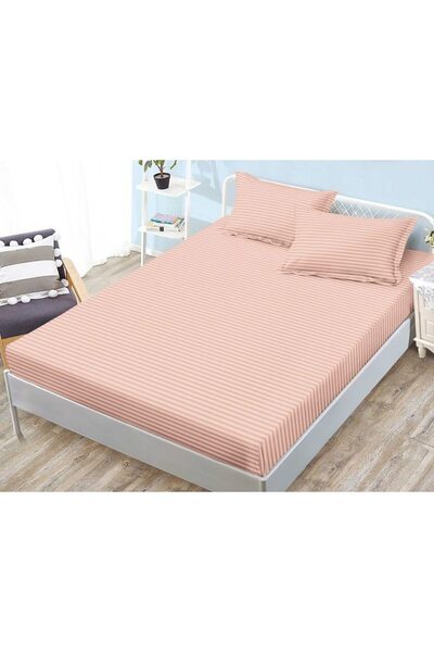 OEM Fitted sheet with elastic and 2 pillowcases, Damask, Single size, Plain, 140x200cm, Dusty Cor