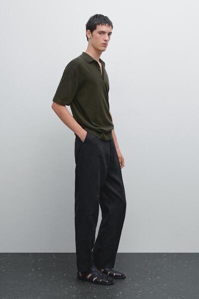 Massimo Dutti Kısa kollu triko polo t-shirt