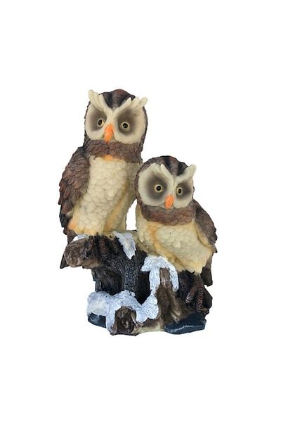 OEM Decoratiune doua bufnite pe butuc, 13x15 cm