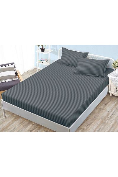 OEM Fitted Sheet and 2 Pillowcases, Elastic, Sonia-Home, Damask, 2 People, Uni, 180x200cm, Dark Grey