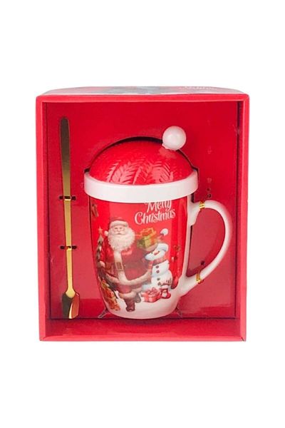 OEM Cană ceramică cu lingură și capac metalic în formă de pălărie festivă