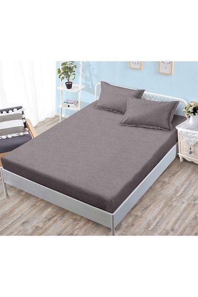 OEM Bed Sheet Set with Elastic, 3 Pieces, Satin Cotton, 180x200cm, Gray