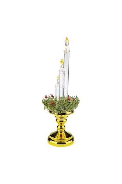 OEM Decorațiune de Crăciun cu lumânări din plastic alimentate prin USB și crengi de pin, 15x39 cm