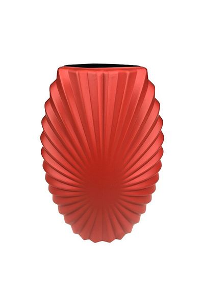 OEM Red plastic vase, oval with stripes, 16x28 cm