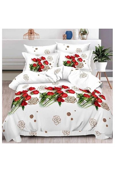 OEM Double Bedding Set, 6 Pieces, Finet, 3D Print, Rose Bouquets, 2 People, 240x250cm, Multicolor