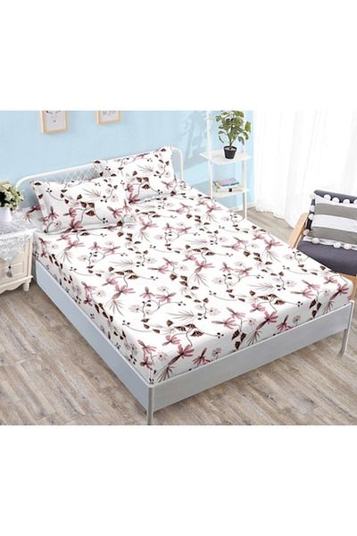OEM Double Bed Sheet and Pillowcases, Finet, Beige Flowers, 180x200cm, 3 Pieces, Multicolor