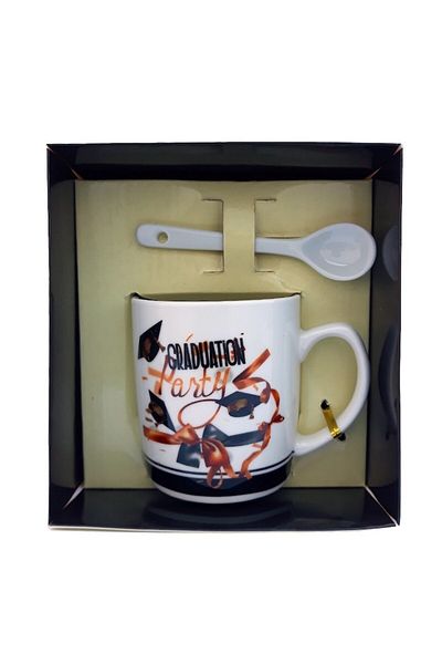 OEM Cană ceramică cu linguriță ambalată în cutie cu panglică, dedicație absolvent, 200ml, Model4
