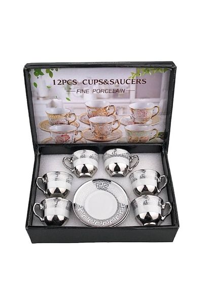 OEM Set din Ceramica format din sase cesti si sase farfurii cu modele geometrice