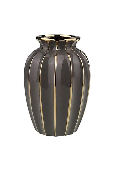 OEM Vază ceramică cu dungi verticale - Gri - 17x26 cm