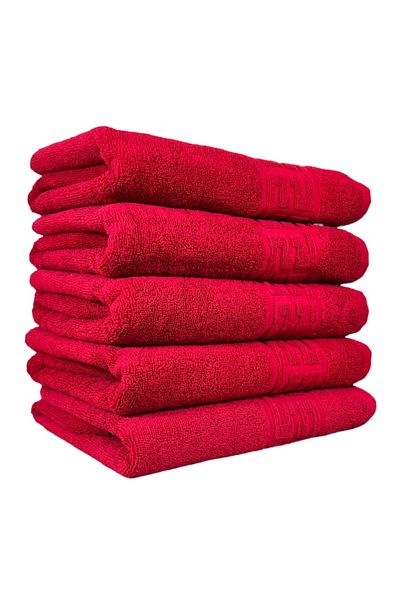 Plush Set 5 Prosoape, Rosu, 100% Bumbac 550gr, 50x90cm