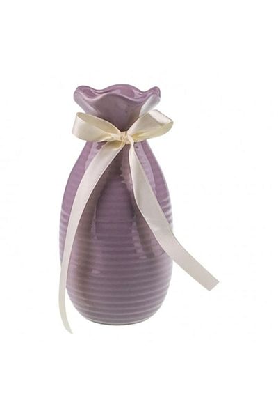 OEM Vază ceramică cu deschidere ondulată și panglică, 9x20 cm, roz