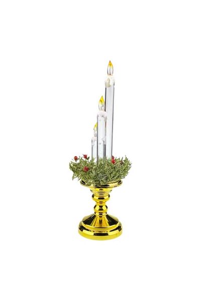 OEM Decorațiune de Crăciun cu lumânări din plastic alimentate prin USB și crengi de pin, 15x39 cm