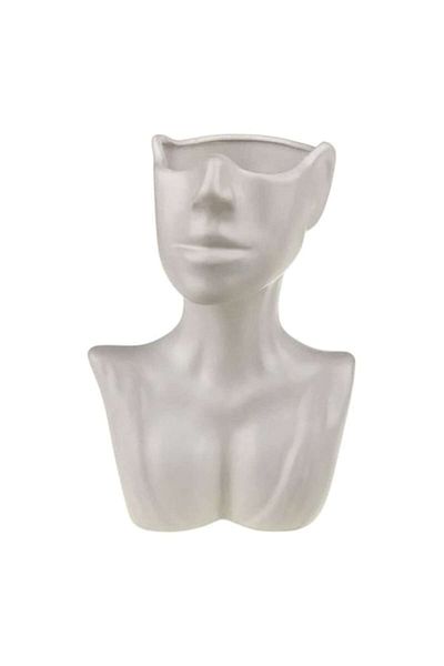 OEM Vază decorativă din ceramică în formă de bust de femeie, 14X20 cm, albă