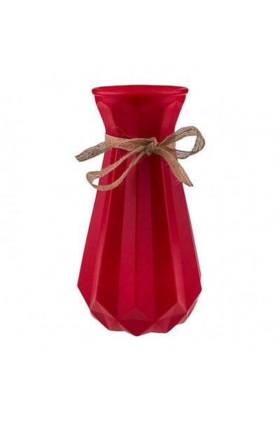OEM Vase with Striations and Ribbon, 12x23 cm Red
