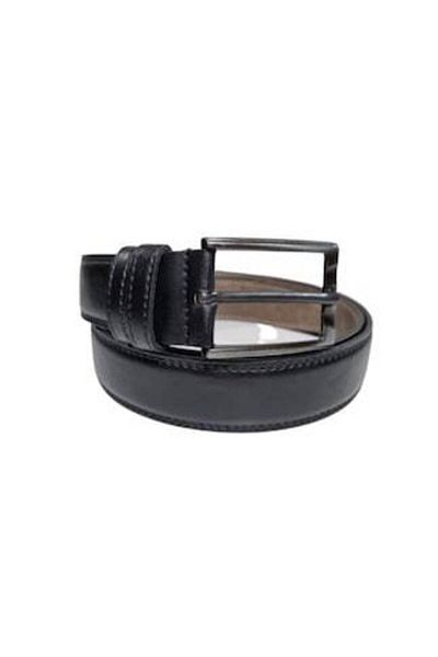 OEM Men's Belt, -Leather, Black with Stitching, Width 3.5 cm, 125 cm