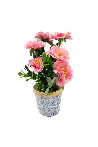 OEM Ceramic pot with plastic chrysanthemum, pink, 13x25 cm