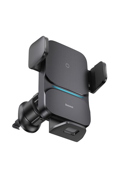 Baseus Ładowarka samochodowa indukcyjna + uchwyt do telefonu na kratkę Wisdom czarny