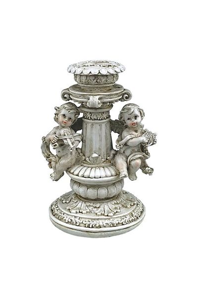 OEM Decoratiune ingeri cu suport lumanare, rasina, 11x16 cm, gri antracit