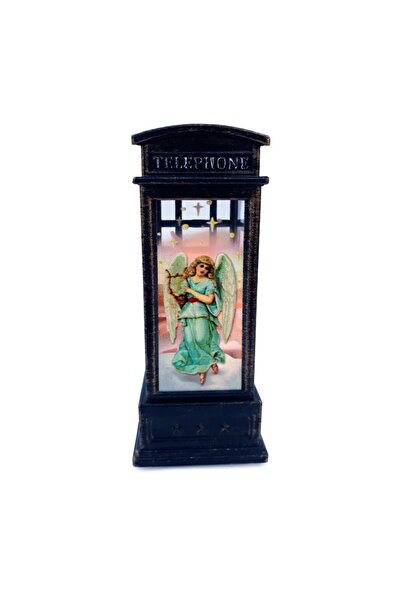 OEM Cabină telefonică din plastic cu înger și lumină interioară, 5x12cm, albastră