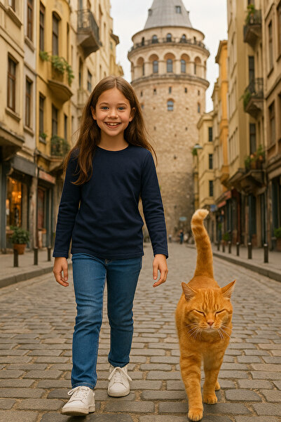 Cloise Navy Blue Children's Long Sleeve T-Shirt Girls - Boys Unisex 100% Cotton