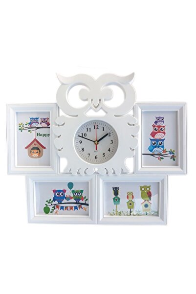 OEM Photo Frame and Clock, Collage for 4 Pictures, Plastic, 45x38cm, Pictures 10x15cm, White