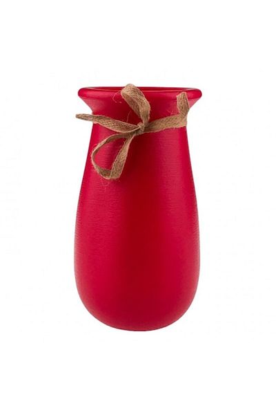 OEM Plastic Vase with Bow 13x25 cm Red