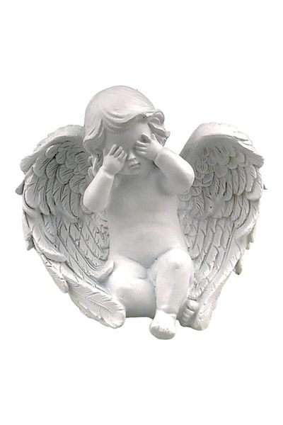 OEM Decoratiune ingeras cu mainile la ochi, 15x14 cm, rasina, alb