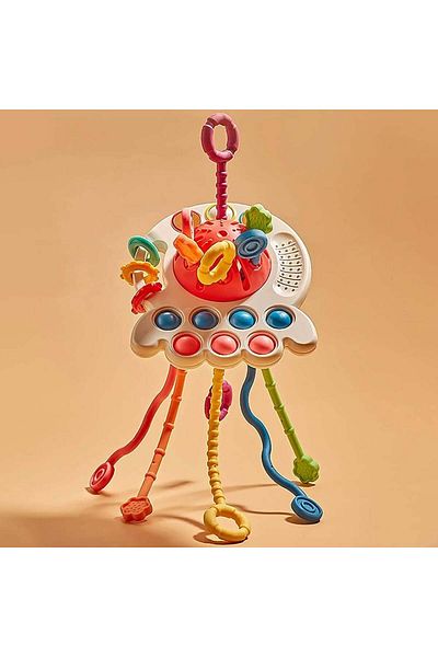 divendi-ro Jucărie interactivă pentru bebeluși, caracatiță senzorială, 6 fire colorate, 18 luni+, 27x13cm, multicolor