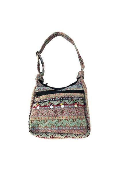 OEM Geanta din material textil cu model geometric, banuti si bilute din lemn, M1, 30x30 cm