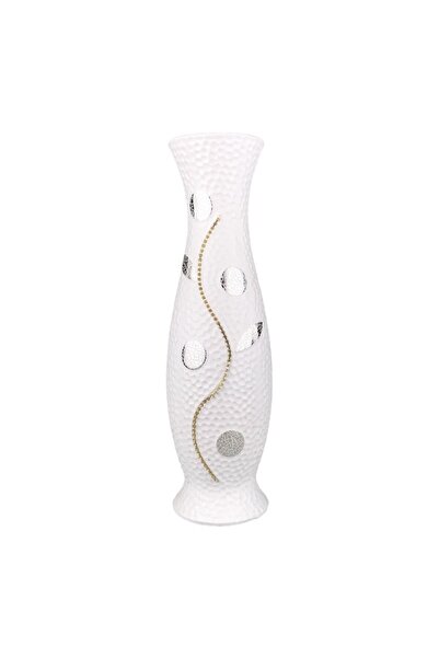 OEM Ceramic Vase with Leaves, 19x60 cm White