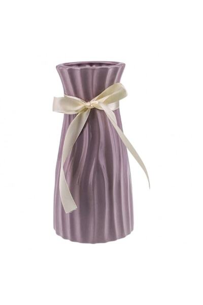 OEM Vaza cu dungi si cu panglica. 10x20 cm plamaniu