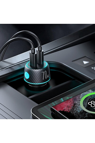 Joyroom Încărcător auto dual USB-C 70W cu iluminare LED JR-CCN02 - Negru