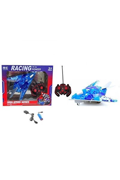 divendi-ro Avion de jucărie cu telecomandă, cu lumini, baterie și cablu de încărcare, albastru