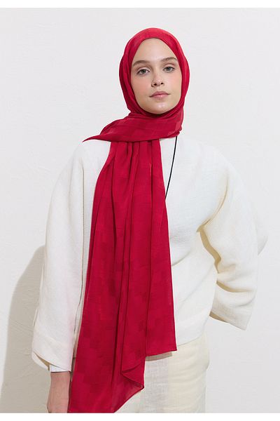 Freshscarfs شال نوري حريري جاكار أحمر