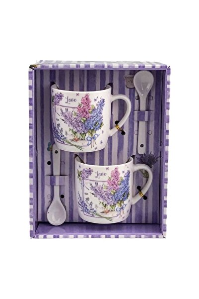 OEM Set of two mugs with spoons, lavender design