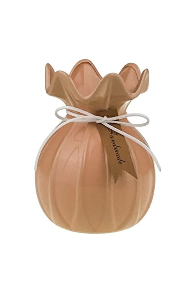 OEM Vază ceramică cu deschidere ondulată și șnur decorativ, 14x20 cm