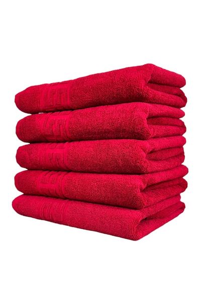 OEM Set 5 Bathroom Towels, Cotton, Greek Border, 500g/m², 70x140cm, Red