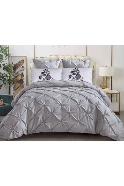 OEM Double bed linen set, pleated, Finet, 6 pieces, 2 persons, Uni, 180x200cm, light grey