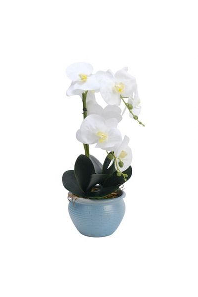 OEM Artificial Orchid in Pot, PVC/Textile/Ceramic, 45x14 cm White