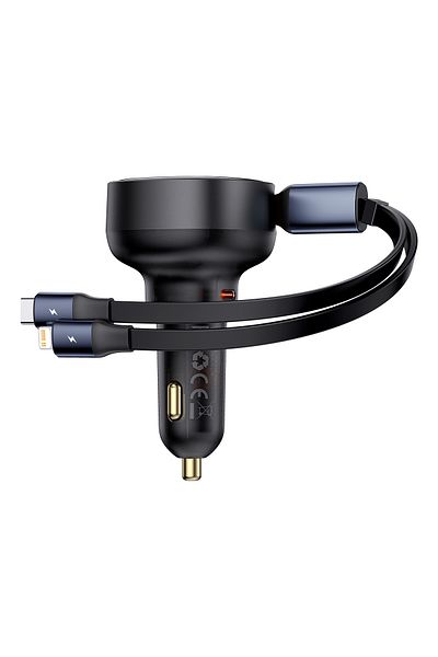 Baseus Ładowarka samochodowa z USB-C i ze zwijanym kablem USB-C iPhone 60W czarny