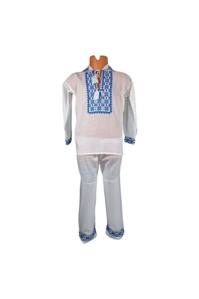OEM Compleu National format din ie si pantalon cu broderie geometrica albastra, 4 ani