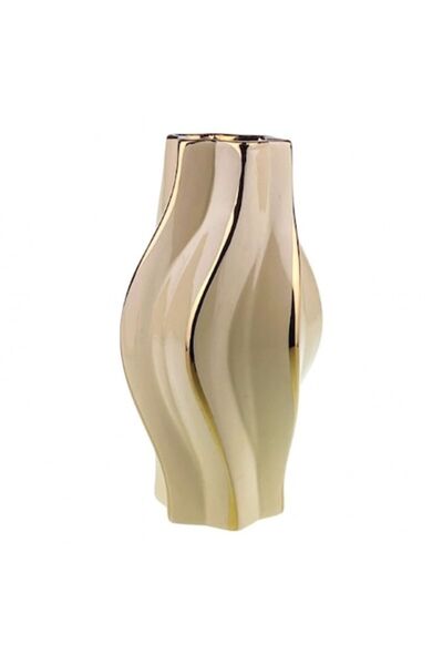 OEM Vază ceramică, ondulată, cu dungi, 12x24 cm, albă