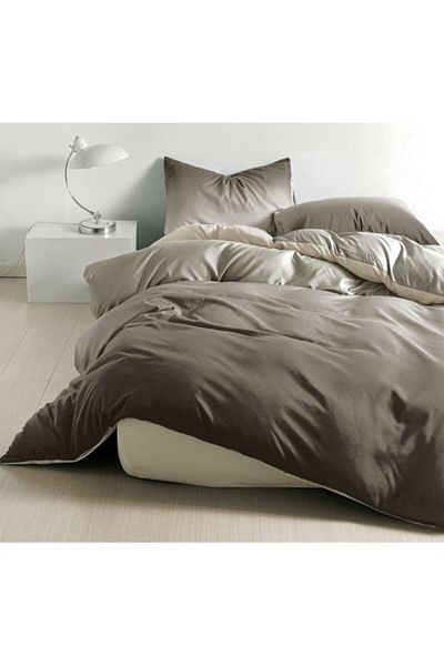 OEM Lenjerie de pat, Finet, Degrade, 4 piese, 1 persoana, 155x200cm, Gri Inchis-Gri Deschis