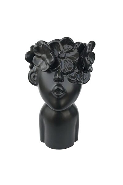 OEM Vază ceramică în formă de cap de copil cu flori, neagră, 12x23 cm