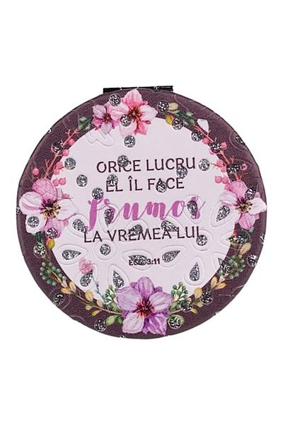 OEM Oglindă de geantă acoperită cu material textil, cu text biblic, 7x7 cm, multicoloră, M4