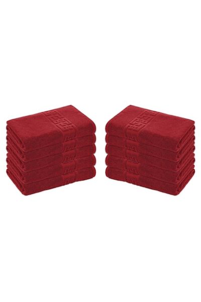 OEM Set 10 prosoape de baie, Bumbac, Bordura Greceasca, 500g/m², 70x140cm, Bordo