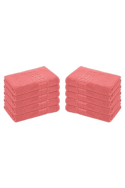 OEM Set 10 prosoape de baie, bumbac, bordură grecească, 500g/m², 70x140cm, coral